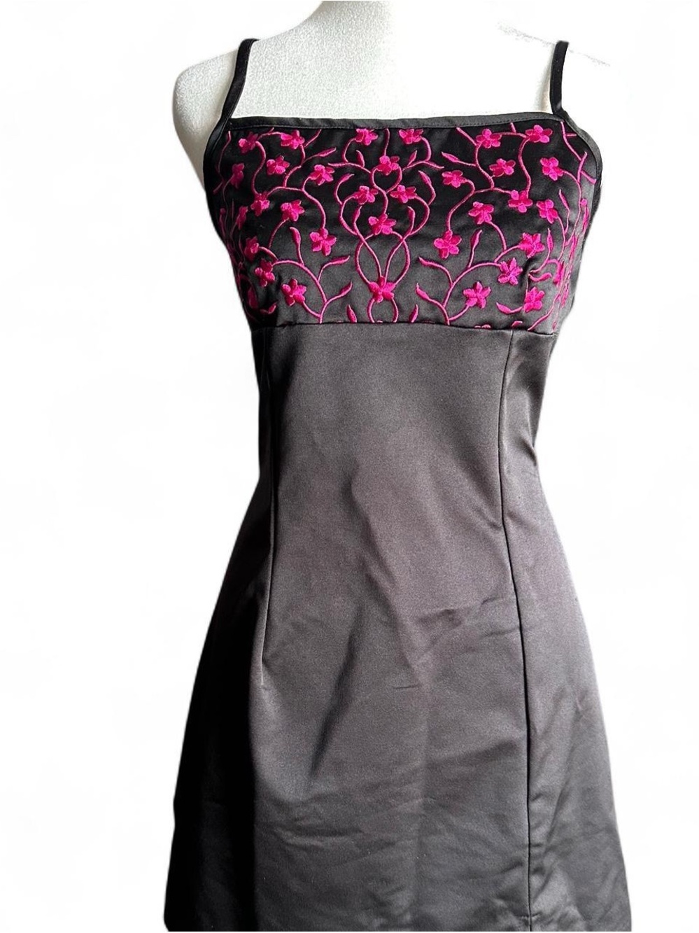 La Belle Black Mini Dress with Pink Embroidered Bodice